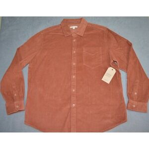 Frye & Co New Long Sleeve Cotton Corduroy Button Up Shirt Russet Red/Brown 2XL